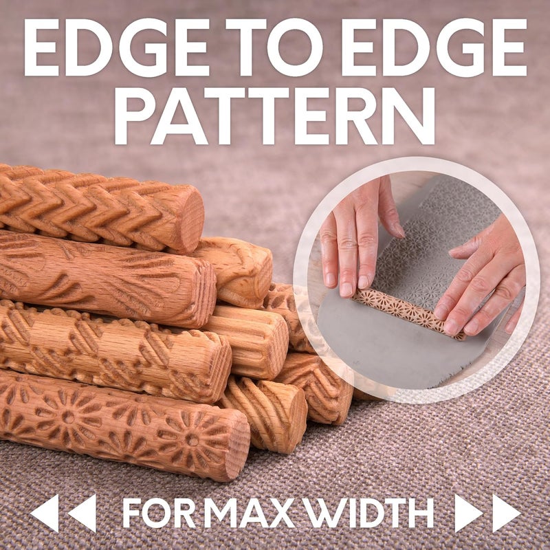 Byllstore Clay Texture Rollers | 10-Pack | 5 in x 0.65 in | Premium Wooden Pottery Tools - Image 5